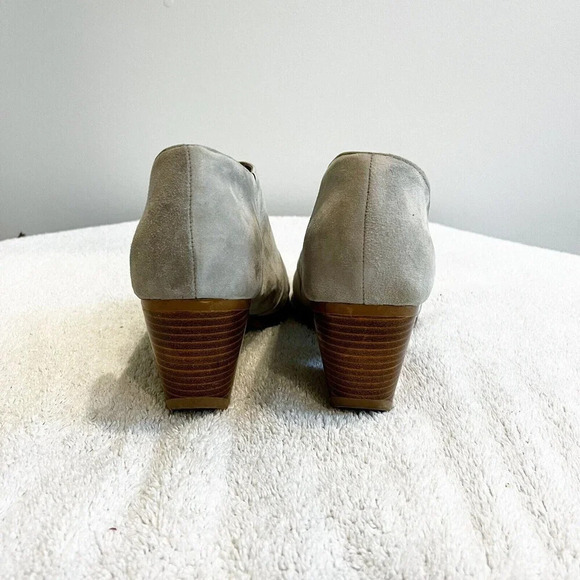 Shellys London Gray Suede Bootie Women 10 Ankle Boots Cut-Out Heeled Pointed Toe - Picture 2 of 11